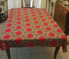 Vintage Christmas Tablecloth Handmade Rectangle Holly Berry Concord Fabric 56x78 picture