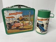 Vintage Aladdin 1975 Drag Strip Metal Lunch Box With Thermos Complete Set Clean picture