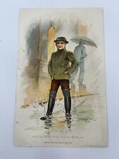 Victorian Trade Card Storm King Rubber Boots Boy and Man in Rain Urban Scene picture
