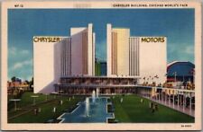 1933 Chicago World's Fair linen Postcard CHRYSLER MOTORS BUILDING Progress picture