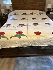 Appliqué Topper Poppy Pattern 90 X 70” As Is . Hand stitched /made 1920-30 Chic picture