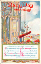 Vtg 1910s Rally Day Sunday School Gothic Style Cathedral Man On Girder Postcard picture