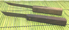 Very old Carbon Steel Paring or Boning Knives Wood Handle Brass Rivets Lot of 2 picture