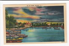 On The Shore Belmar New Jersey Boats Night View Linen Postcard picture