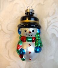 Blown Glass Snowman Christmas Ornament Glittered Vintage  picture