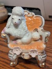 1940s Antique Poodle In Chair Figurine Porcelain Red Letter Japan 3”x2”x2” picture