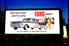 ORIG 1958 35mm Slide~KODACHROME RED BORDER FORD WAGONS AD BILLBOARD picture