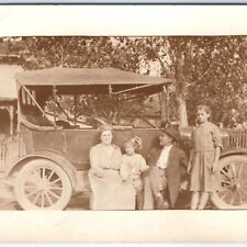 c1910s Family Photo on Touring Car RPPC Mother Father & Cute Little Girls A134 picture