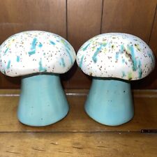 Large Vintage Retro Ceramic Mushroom  Salt Pepper Shaker Speckled Robin Egg Blue picture