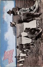 Vtg US Military Army WWI Soldiers Camp Patriotic Flag Unposted Postcard 1F08 picture