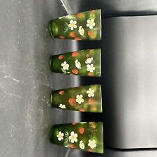 Vintage HJ Stotter Green Frosted Acrylic Plastic Tumblers Cups Strawberry Set 4 picture