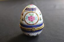 Vintage Limoges  -Hand painted Egg Trinket Box W/ Flower Clasp picture
