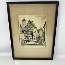 Late 1800's Early 1900's Etching Signed by Artist, Upscale Small Town City picture