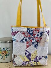 Antique Star Pattern Vintage Cotton Feedsack Tattered Quilt Tote Gift Bag NEW   picture