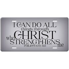 Philippians 4:13-I Can Do All Things Christian License Plate-Black-Purple/Cream picture