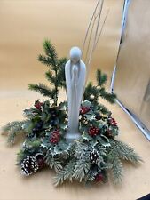 VINTAGE HANDMADE CHRISTMAS CENTERPIECE PINE TREE LEAF WITH PRAYING GLASS FIGURE picture