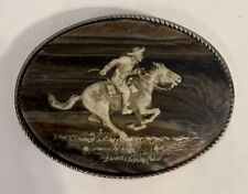 Incolay Genuine Stone Belt Buckle Pony Express Horse Rider Handcrafted Cowboy picture