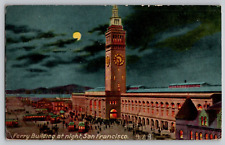 1914 Ferry Building at Night San Francisco CA California Vtg Postcard 479 Moon picture