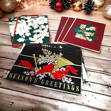 Vtg Lot 8 Elegant Christmas Cards Hallmark Holly Holiday Foil Lined Envelopes  picture