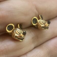 DISNEY Mickey Mouse Stud Earrings Gold Tone Black Enamel 3 Dimensional Signed picture