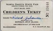 1931 NORTH DAKOTA STATE FAIR Children's Ticket Ephemera 