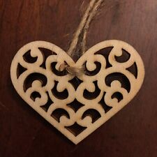 Wood Heart Ornament w Swirly Design Natural Laser-cut $10=Free Shipping picture