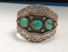 Native American Shadowbox Turquoise Hand Stamped Large Statement Sterling Cuff picture