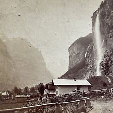 Antique 1880s Lauterbrunnen Switzerland Swiss Village Stereoview Photo Card 5202 picture