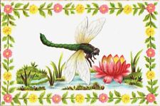 Postcard~Flower Frame Dragonfly Pond Lilly Pad Embossed  picture