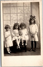 RPPC four girls in white dresses bows in hair except youngest Cyko 1904-20 picture
