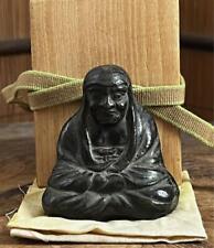 Buddhist Art Old Bronze Daruma Daishi Statue Buddha With Cloth Matching Box picture