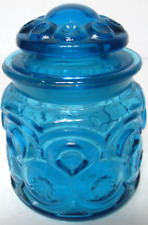 Vintage LE Smith Glass Canister Jar with Lid Moon & Stars Blue 5