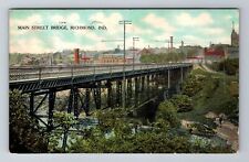 Richmond IN-Indiana, Aerial Main Street Bridge, Antique, Vintage Postcard picture