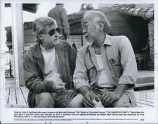 1989 Press Photo Director John G. Avildsen And Actor Pat Morita On Set Of Film picture