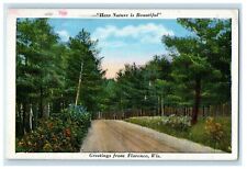 1939 Greetings From Florence Wisconsin WI, Road View Vintage Postcard picture