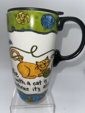 Cypress Home Cat Ceramic Travel Mug By Tara Reed 17 oz picture