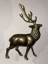 Vintage Solid Brass Elk Deer Stag Statue 1960s Tall Decorative MCM 8 Pointer picture