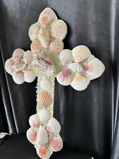 Large Shell Cross Coastal Vibe Soft Colors Home Garden Wall Decor 10” X 14” picture