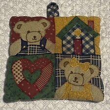 Vintage Potholder Teddy Bear Hand Made Embroidered 80s Oven Mit Hot Pad Heart picture