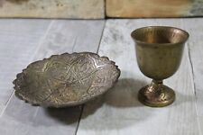 Vintage Brass Dish Trinket tiny cup Décor Shelf Sitter picture