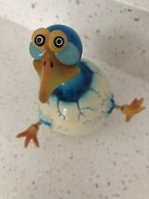 Exhart Blue Bird Hatchling Chicken Spring Neck and Legs Hand Painted Bobblehead picture