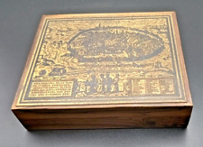 VTG ISRAEL BRASS & WOOD DECORATIVE BOX, w/ANTIQUE JERUSALEM MAP ON THE TOP c1980 picture