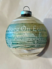 MCM VINTAGE Stenciled SHINY BRITE Blue PEACE ON EARTH Farm Scene CHRISTMAS BALL picture
