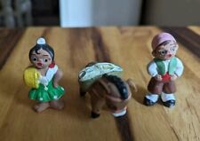 Vintage Spanish Mud People Dolls Set Of 3 -  Man, Woman and Donkey Terracotta picture