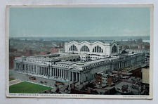 c1910s NY Postcard NYC Pennsylvania RR Railroad Penn Station bird's eye Phostint picture