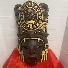 Large Mexican Mayan Hand Carved Wooden Tribal Mask Wall Art Aztec Jaguar Snake picture