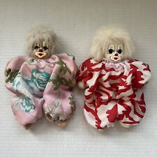 Vintage Q-Tee Clown 1980s Sand Doll Hand Made Hand Painted Lot of 2 Fur Hair 80s picture