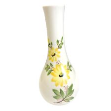 Vintage FTD 1980 Vase Made in Sado Portugal Yellow Floral Green Leaves 8 1/4 in picture