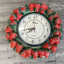 Vtg Red KMC Strawberry Wall Clock Sculpted 3D Red Fruit Kitsch 80s 12