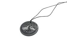 Pendant shungite engraved Tree of life Karelia EMF protection 45% carbon 40 mm picture